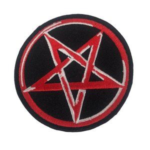 Black Red & White Inverted Pentagram Patch Embroidered Iron on Sew Metal Occult